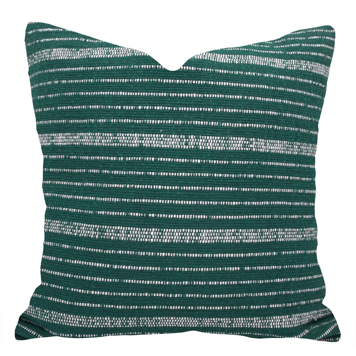 Handwoven Cotton Cushion Cover – Green & Ivory Textured Striped Design, 45 x 45 cm