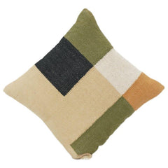 Handwoven Cotton Cushion Cover 45x45 cm – Modern Geometric Patchwork Design in Earthy Tones | Decorative Throw Pillow Cover