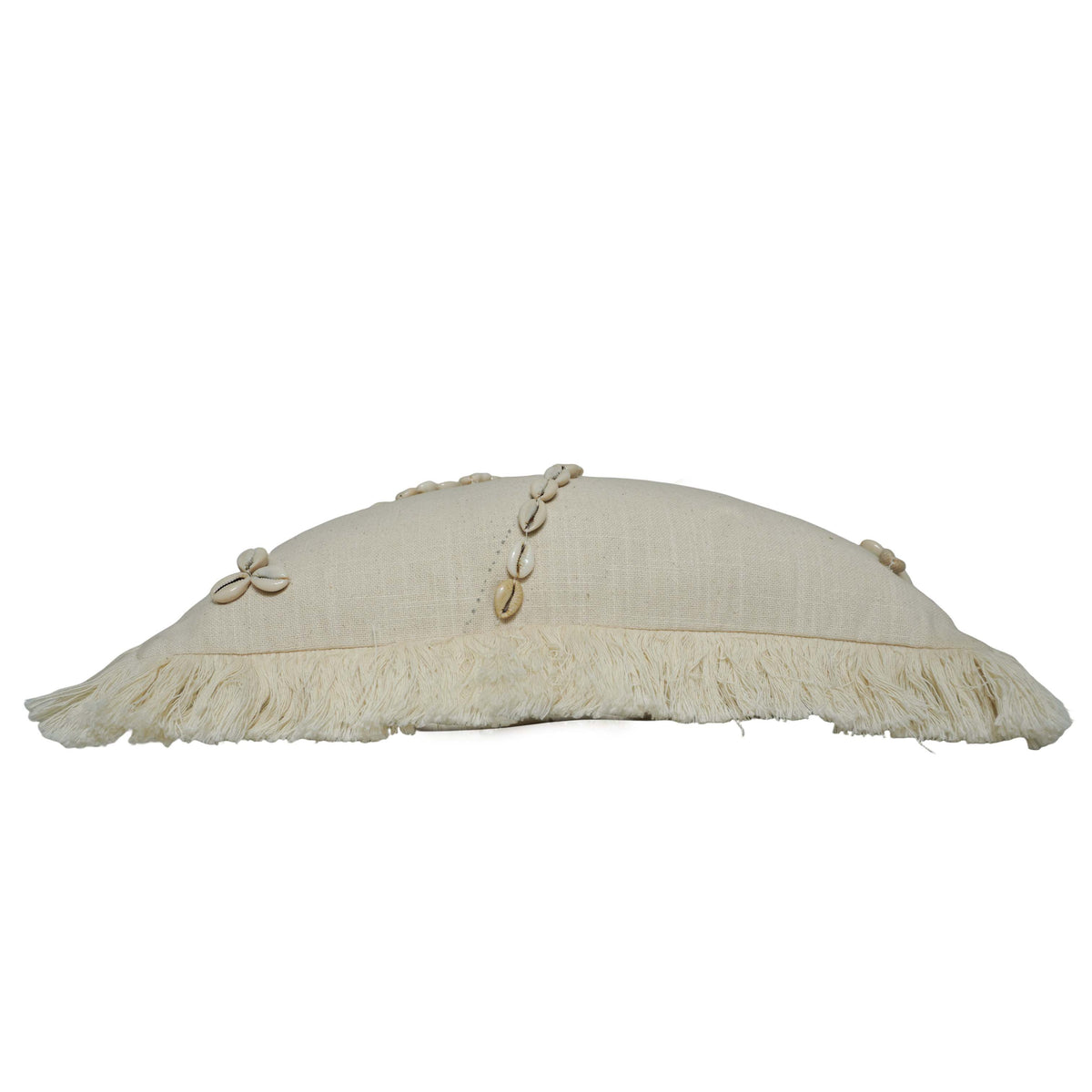 Handcrafted Cotton Cushion Cover with Cowrie Shell Palm Tree Design & Fringe Border | Boho Decorative Throw Pillow Cover | 45 x 45 cm (18 x 18 Inch)