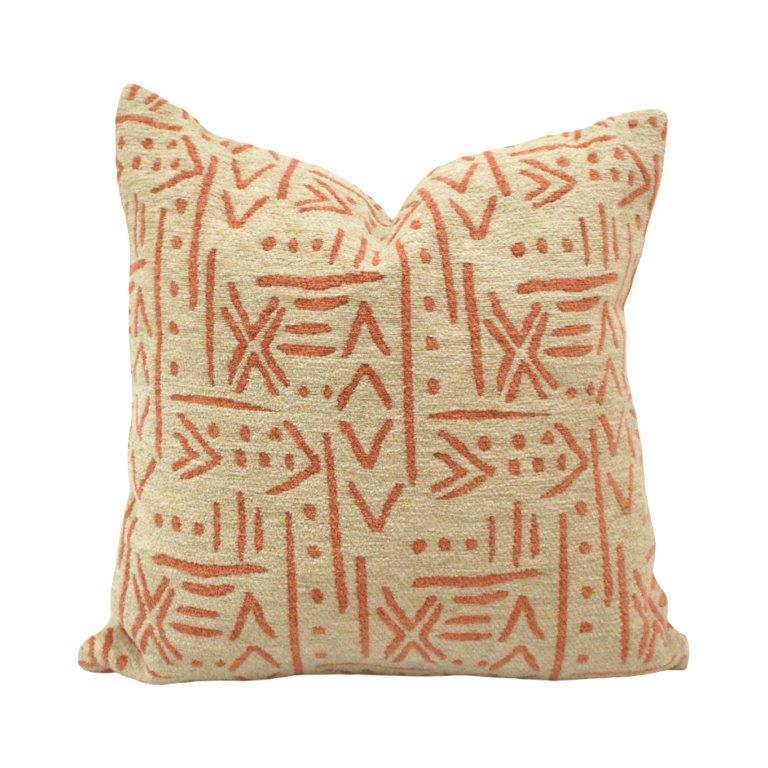 Tribal Mudcloth Jacquard Cushion Cover | Beige & Rust Geometric Pattern | 45x45 cm Decorative Pillow Cover - Bulk manufacturer & supplier from Panipat, India