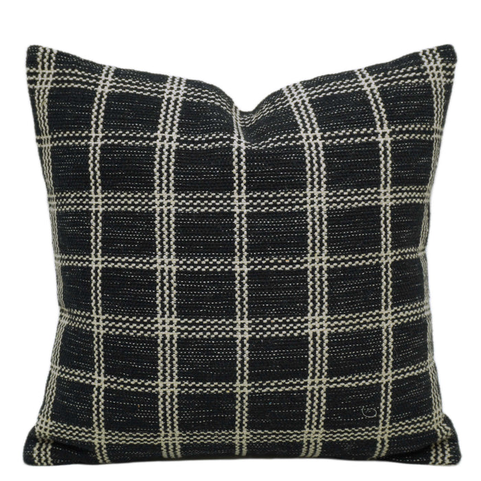 Handwoven Black & Ivory Checkered Cotton Cushion Cover – 45 x 45 cm | Woven Grid Pattern