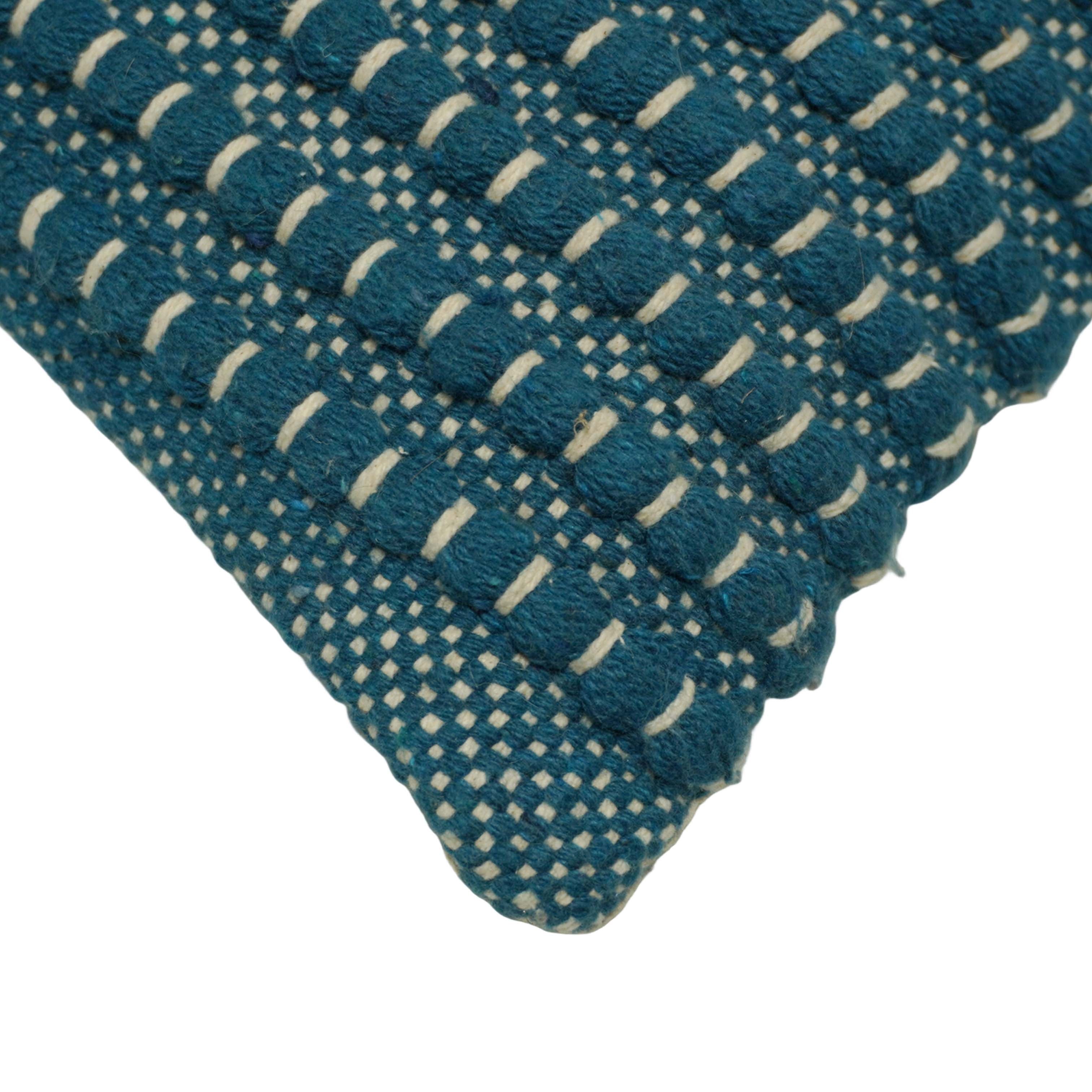 Handwoven Cotton Cushion Cover 45x45 cm | Textured Woven Stripe Design | Decorative Sofa Cushion Cover | Hidden Zip | Blue & Ivory | 18x18 Inch