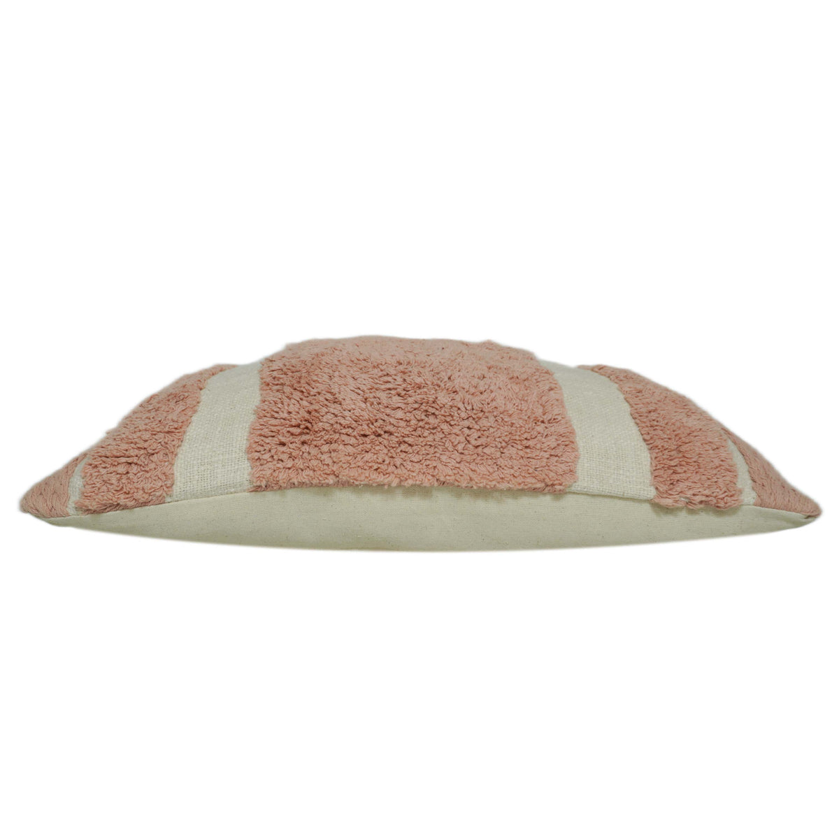 Blush pink and ivory striped tufted cotton cushion cover 35x50 cm