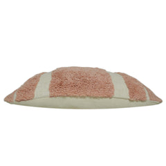 Blush pink and ivory striped tufted cotton cushion cover 35x50 cm