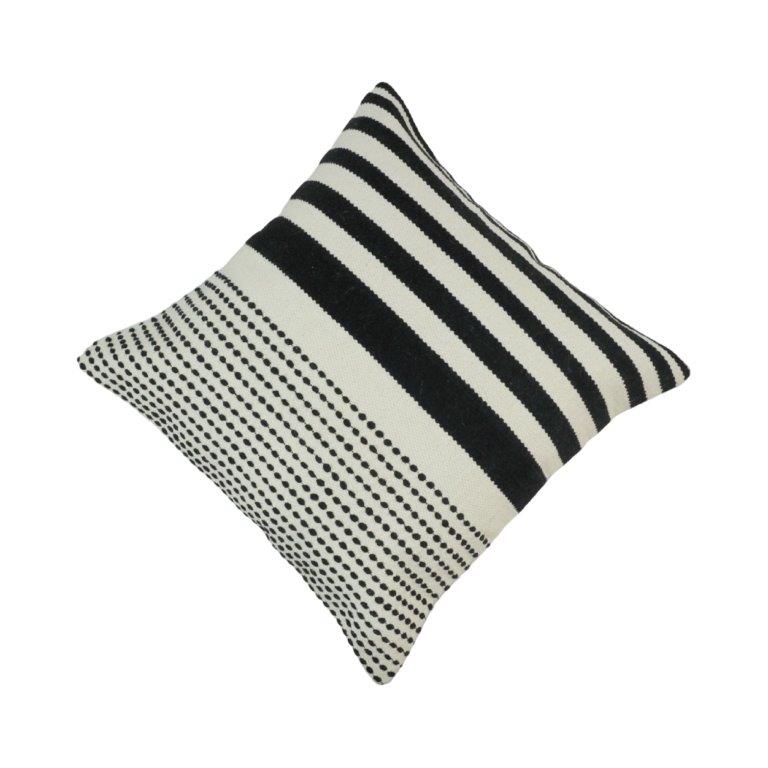 Handmade Black & White Cotton Cushion Cover | Woven Striped & Dotted Design | 45x45 cm Decorative Pillow Cover - Bulk manufacturer & supplier from Panipat, India