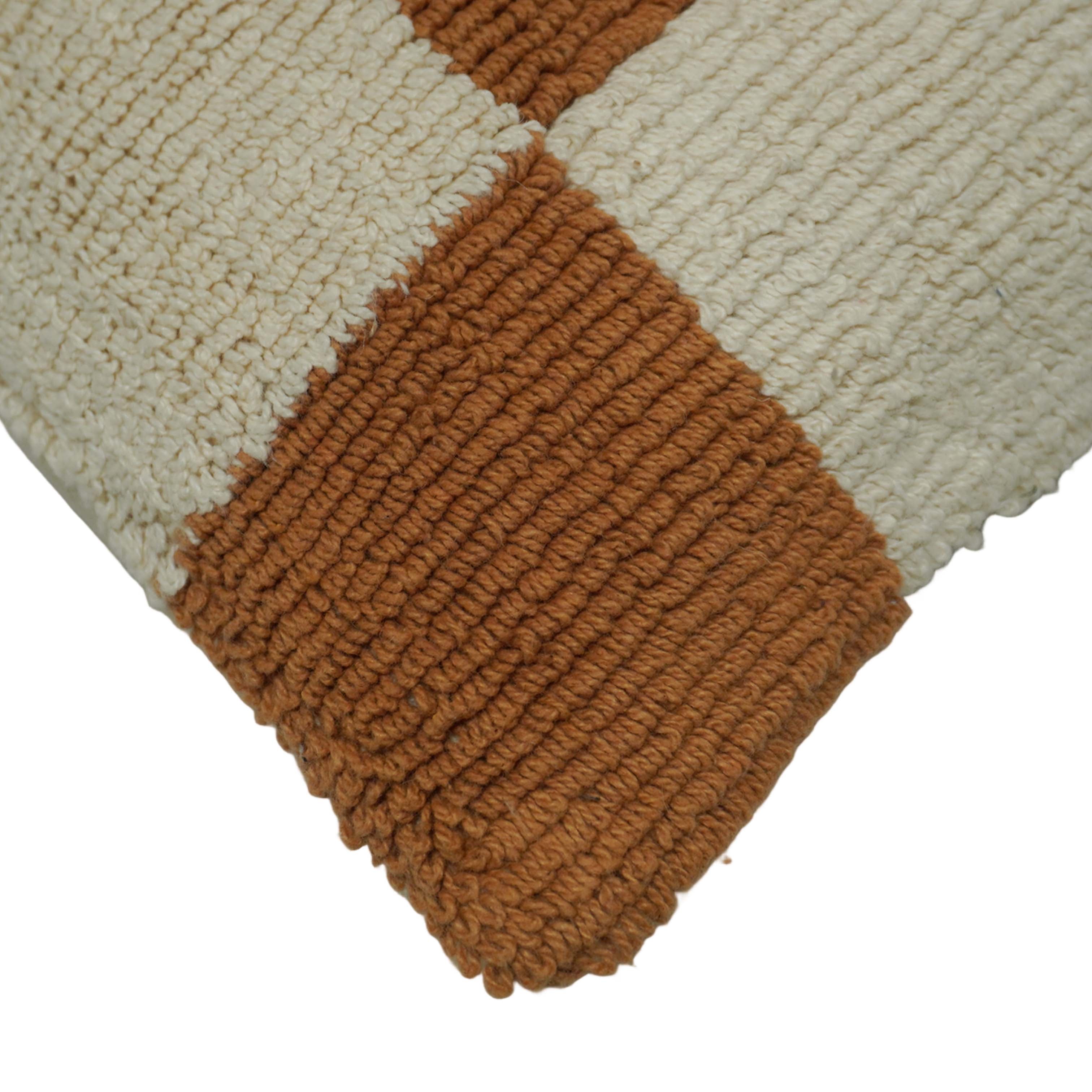 Machine Tufted Loop Cotton Cushion Cover 45x45 cm | Checkered Brown & Ivory Textured Throw Pillow Cover | Modern Decorative Cushion Cover with Hidden Zipper