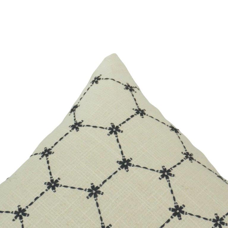 Ivory Geometric Embroidered Cotton Cushion Cover | 45 x 45 cm | Modern Lattice Design - Bulk manufacturer & supplier from Panipat, India