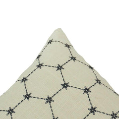 Ivory Geometric Embroidered Cotton Cushion Cover | 45 x 45 cm | Modern Lattice Design