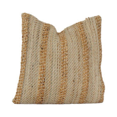Handwoven Jute Cushion Cover with Textured Striped Design | Natural Rustic Decorative Pillow Cover | 18x18 Inch