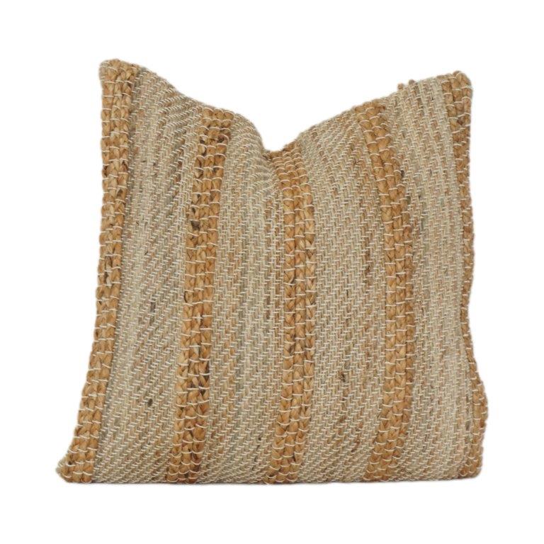 Handwoven Jute Cushion Cover with Textured Striped Design | Natural Rustic Decorative Pillow Cover | 18x18 Inch