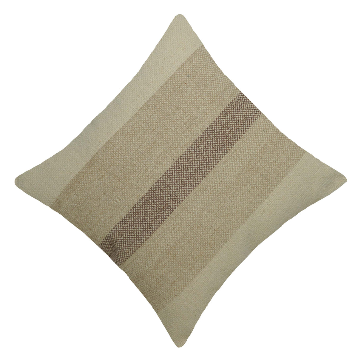 Handwoven Cotton Cushion Cover 45x45 cm | Natural Beige Striped Textured Throw Pillow Cover | Rustic Farmhouse & Boho Decorative Cushion Cover | Hidden Zipper
