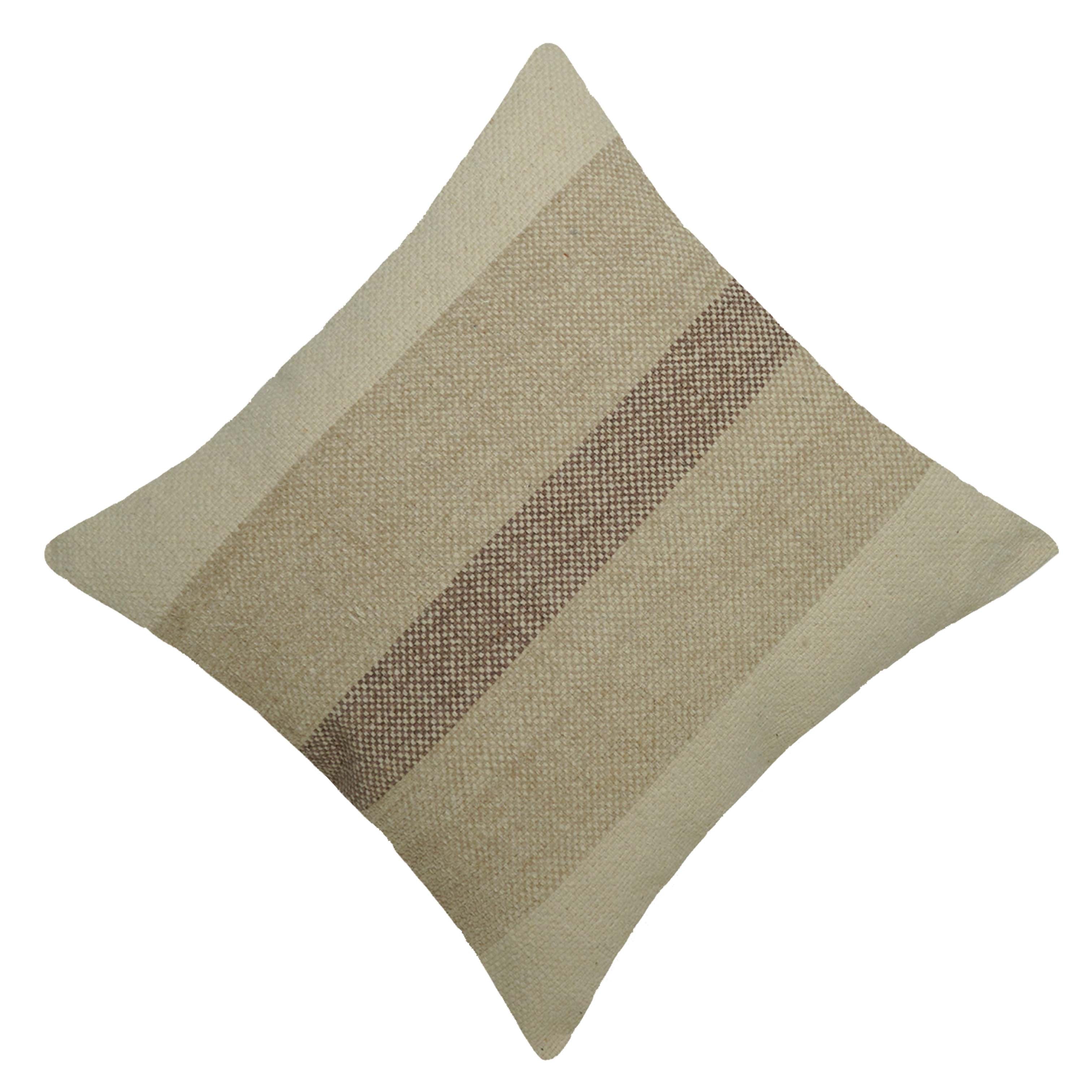 Handwoven Cotton Cushion Cover 45x45 cm | Natural Beige Striped Textured Throw Pillow Cover | Rustic Farmhouse & Boho Decorative Cushion Cover | Hidden Zipper