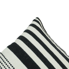 Handmade Black & White Cotton Cushion Cover | Woven Striped & Dotted Design | 45x45 cm Decorative Pillow Cover