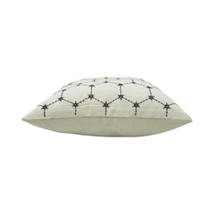 Ivory Geometric Embroidered Cotton Cushion Cover | 45 x 45 cm | Modern Lattice Design