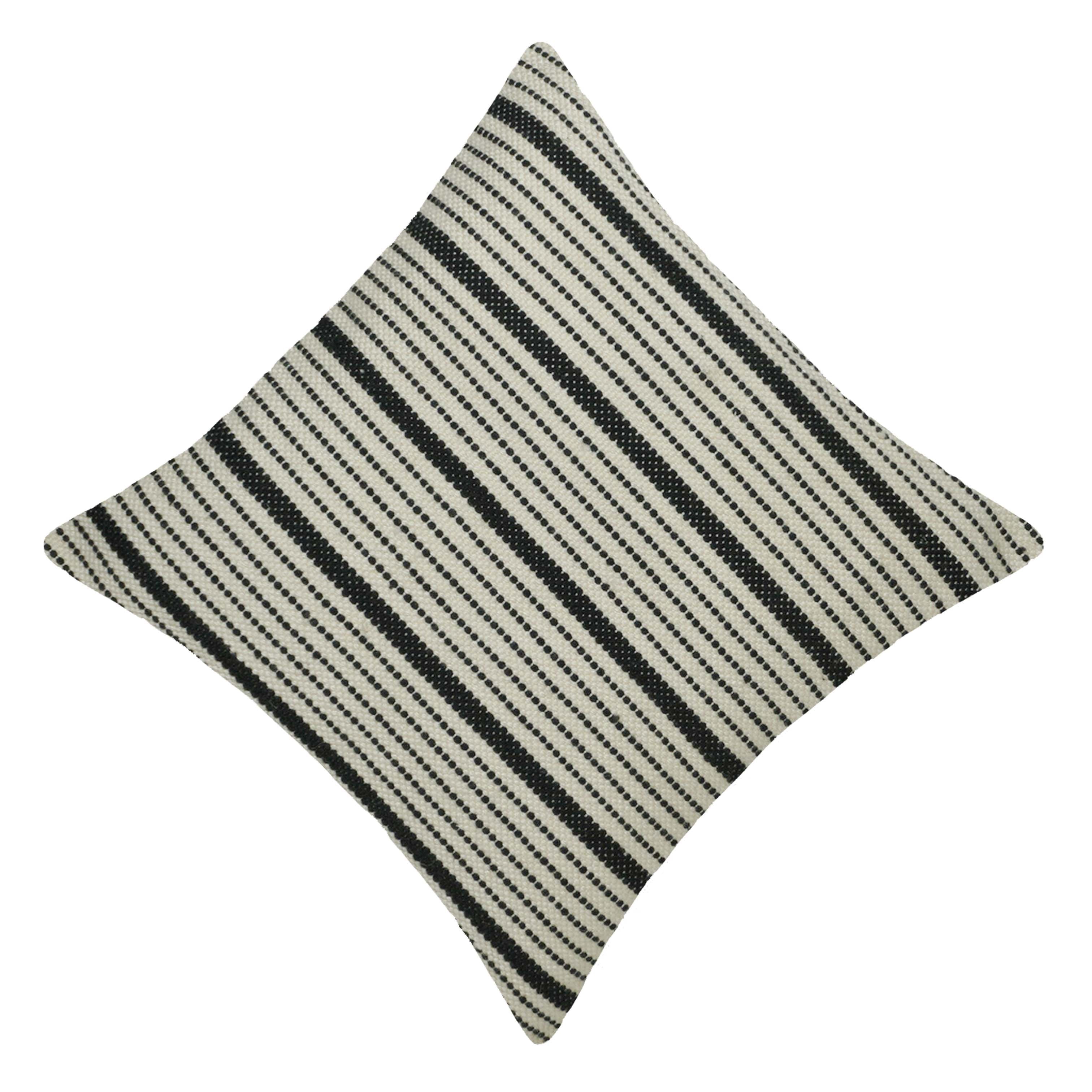 Handwoven Cotton Striped Cushion Cover 45x45 cm | Black & Ivory Woven Decorative Throw Pillow Cover | Modern Farmhouse & Scandinavian Home Décor