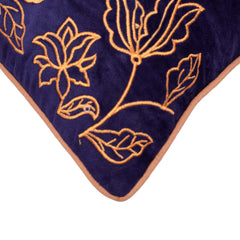 40x60 cm Embroidered Cotton Cushion Cover | Navy Blue Floral Embroidery Lumbar Pillow Cover | Decorative Throw Cushion Cover with Hidden Zipper