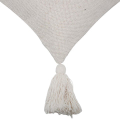 Handmade Cotton Cushion Cover with Tassels 45x45 cm | Ivory Textured Woven Decorative Throw Pillow Cover | Boho Farmhouse Sofa Cushion | Concealed Zip | 18x18 Inch