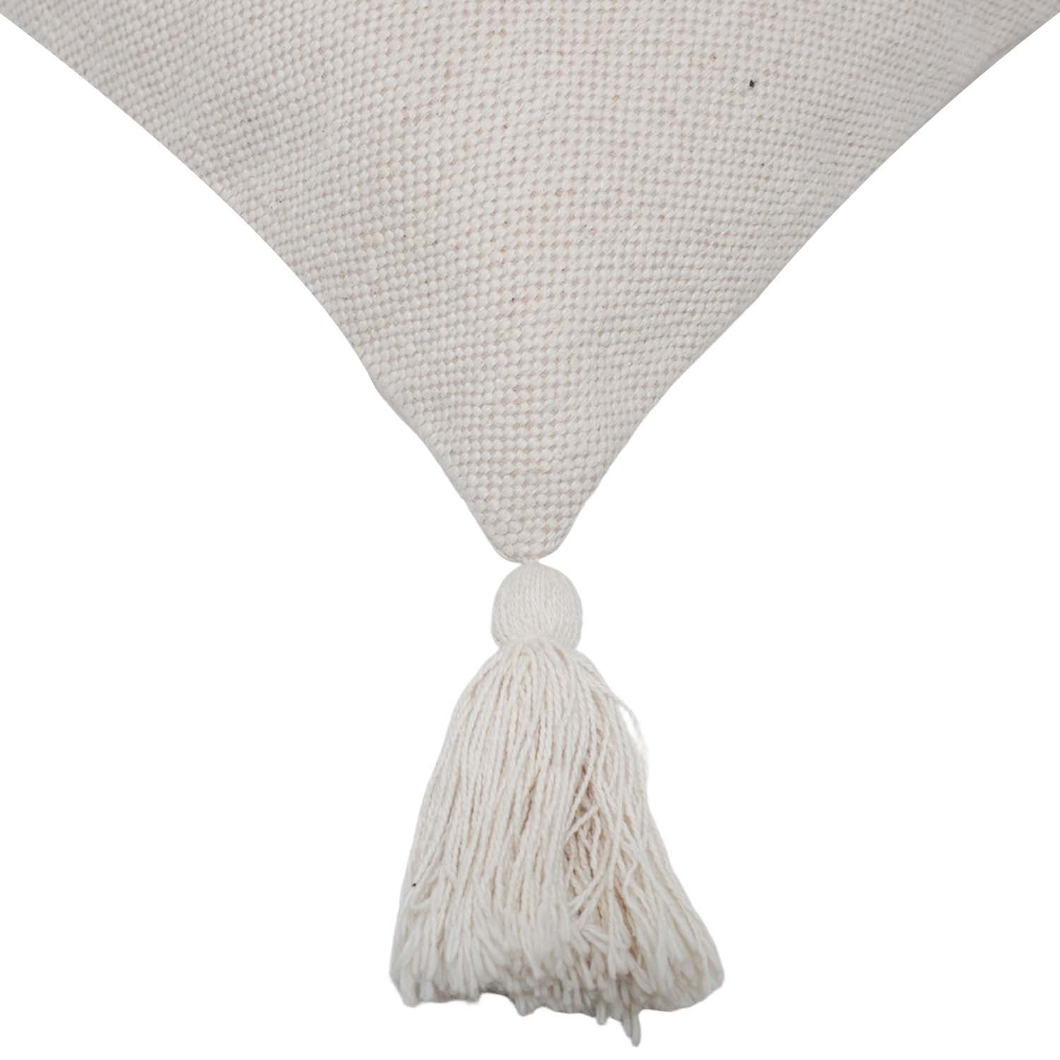 Handmade Cotton Cushion Cover with Tassels 45x45 cm | Ivory Textured Woven Decorative Throw Pillow Cover | Boho Farmhouse Sofa Cushion | Concealed Zip | 18x18 Inch