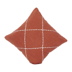 Terracotta Cotton Cushion Cover with Hand-Stitched Diamond Pattern | Geometric Embroidered Throw Pillow Cover | 18x18 Inch