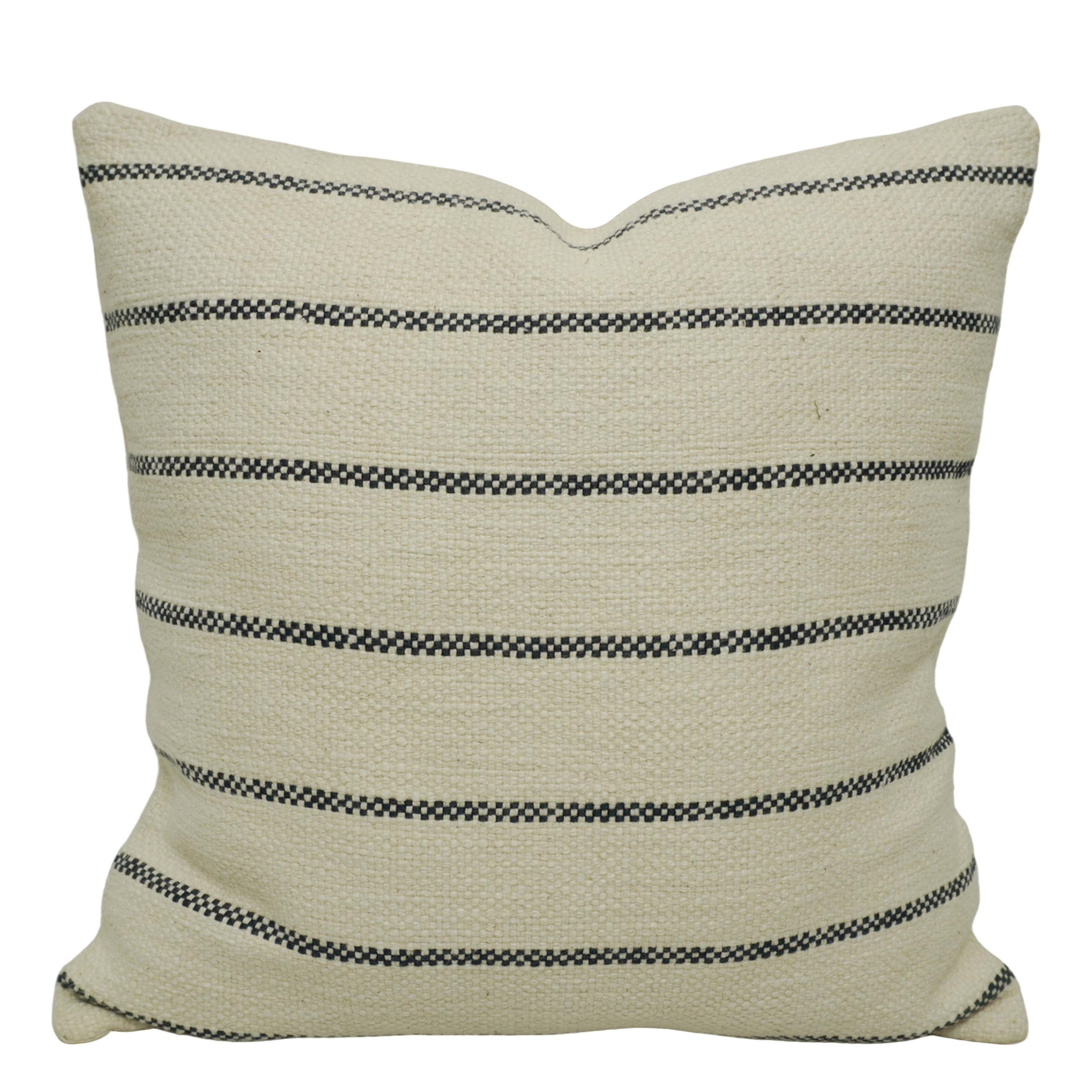 Handwoven Cotton Striped Cushion Cover 45x45 cm | Ivory & Black Woven Throw Pillow Cover | Modern Farmhouse & Minimalist Home Décor | Hidden Zip | 100% Cotton