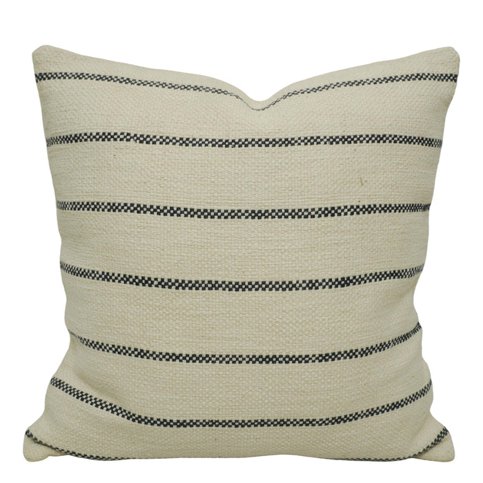 Handwoven Cotton Striped Cushion Cover 45x45 cm | Ivory & Black Woven Throw Pillow Cover | Modern Farmhouse & Minimalist Home Décor | Hidden Zip | 100% Cotton