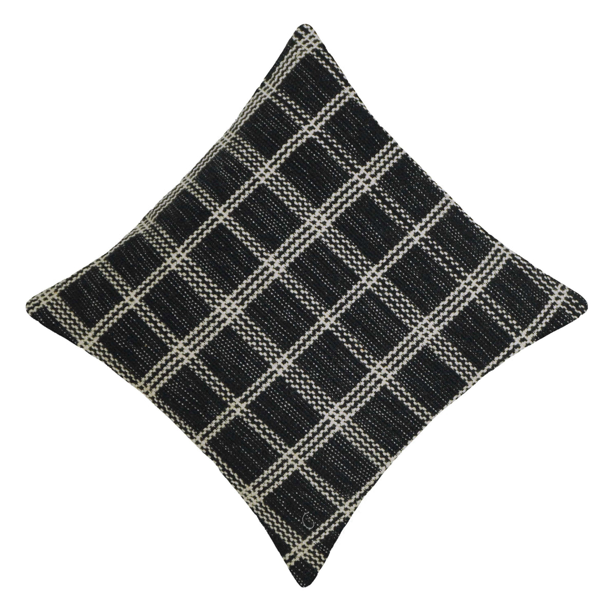 Handwoven Black & Ivory Checkered Cotton Cushion Cover – 45 x 45 cm | Woven Grid Pattern