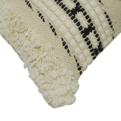 Handwoven Cream & Black Geometric Cotton Cushion Cover – Textured Boho Accent, 45 x 45 cm