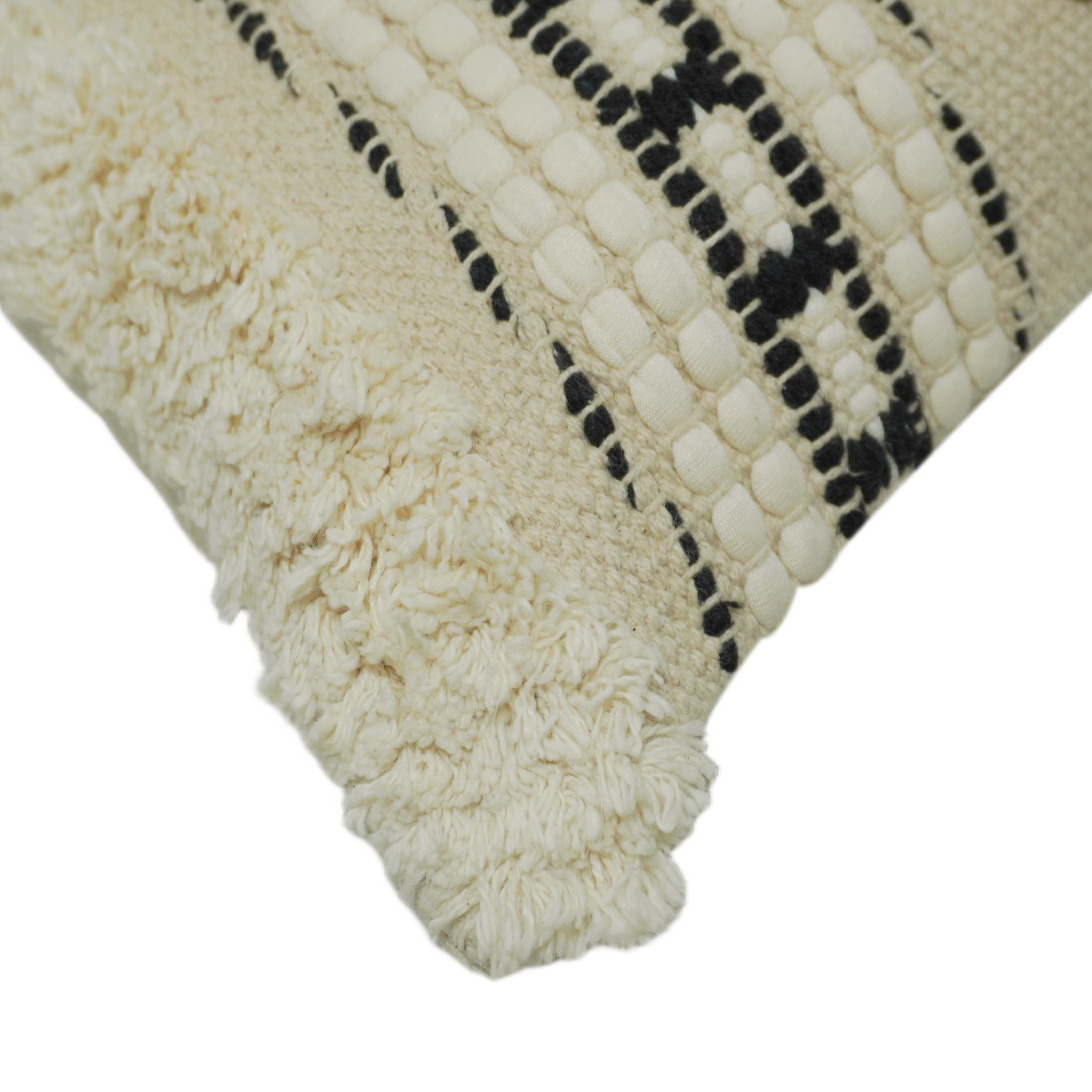 Handwoven Cream & Black Geometric Cotton Cushion Cover – Textured Boho Accent, 45 x 45 cm