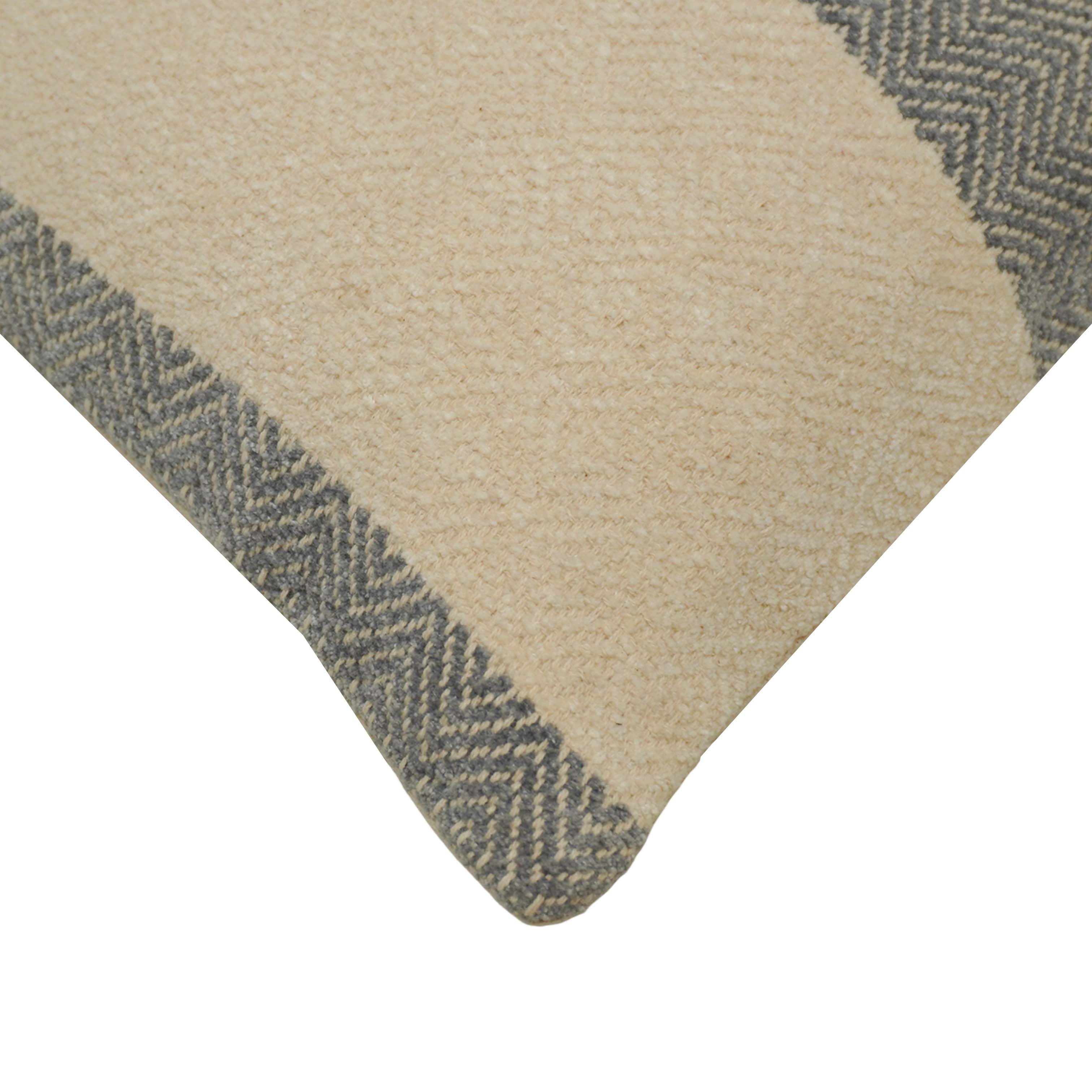 Handwoven Cotton Cushion Cover 45x45 cm – Ivory & Grey Textured Stripe Design | Soft Decorative Throw Pillow Cover with Concealed Zip