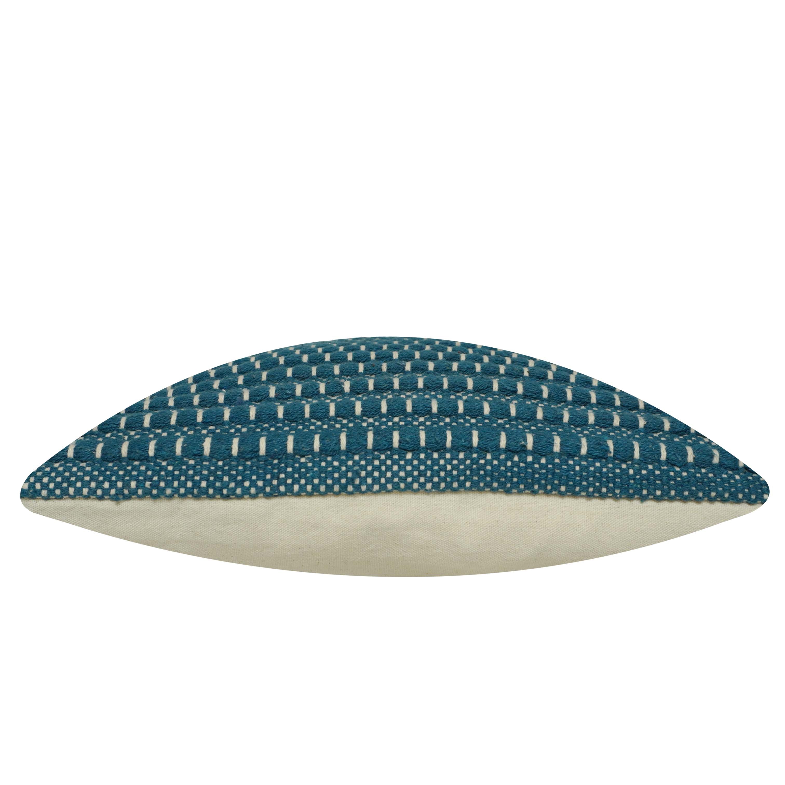 Handwoven Cotton Cushion Cover 45x45 cm | Textured Woven Stripe Design | Decorative Sofa Cushion Cover | Hidden Zip | Blue & Ivory | 18x18 Inch