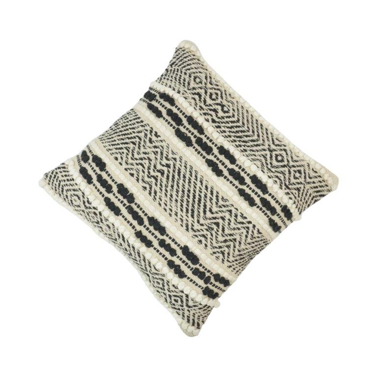Handmade Black & White Woven Cotton Cushion Cover | Boho Textured Tribal Pillow Cover | 45x45 cm - Bulk manufacturer & supplier from Panipat, India