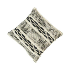 Handmade Black & White Woven Cotton Cushion Cover | Boho Textured Tribal Pillow Cover | 45x45 cm