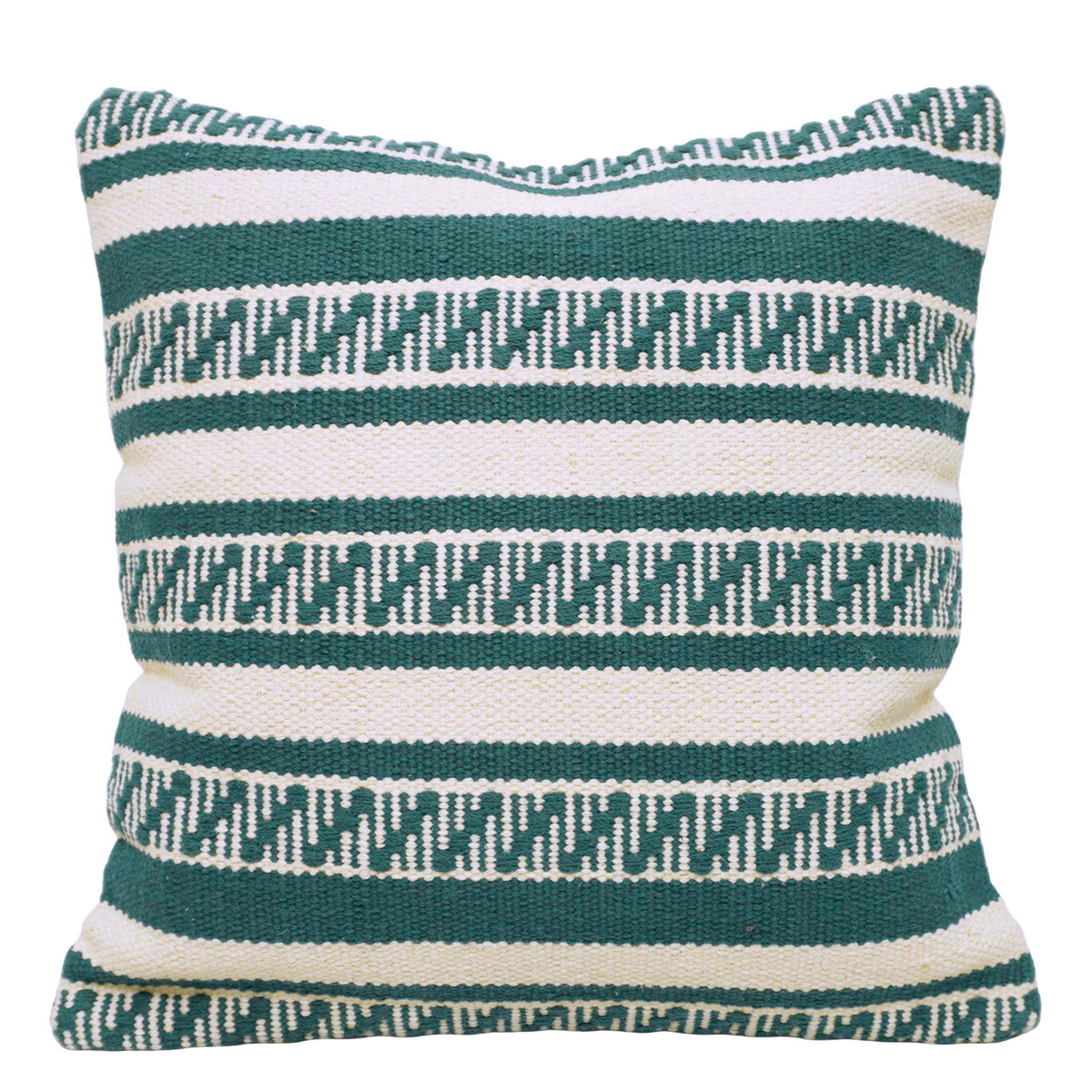 Teal & Ivory Geometric Handwoven Cotton Cushion Cover 45x45 cm