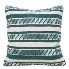 Teal & Ivory Geometric Handwoven Cotton Cushion Cover 45x45 cm