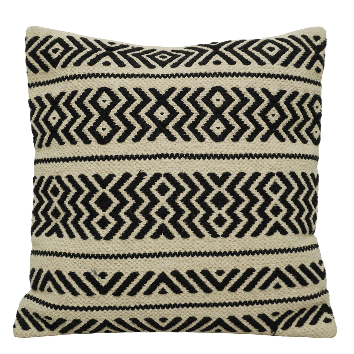 Handwoven Cotton Cushion Cover 45x45 cm | Black & Ivory Geometric Woven Throw Pillow Cover | Boho Farmhouse Decorative Cushion Cover with Concealed Zipper