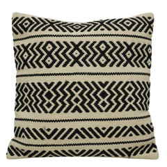 Handwoven Cotton Cushion Cover 45x45 cm | Black & Ivory Geometric Woven Throw Pillow Cover | Boho Farmhouse Decorative Cushion Cover with Concealed Zipper