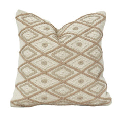 Beige Diamant Bestickter Kissenbezug aus Baumwolle | Texturiertes Geometrisches Muster | Neutrale Boho-Deko | 45x45 cm