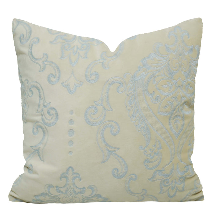 Machine Embroidered Cream & Light Blue Ornamental Cushion Cover – 45 x 45 cm