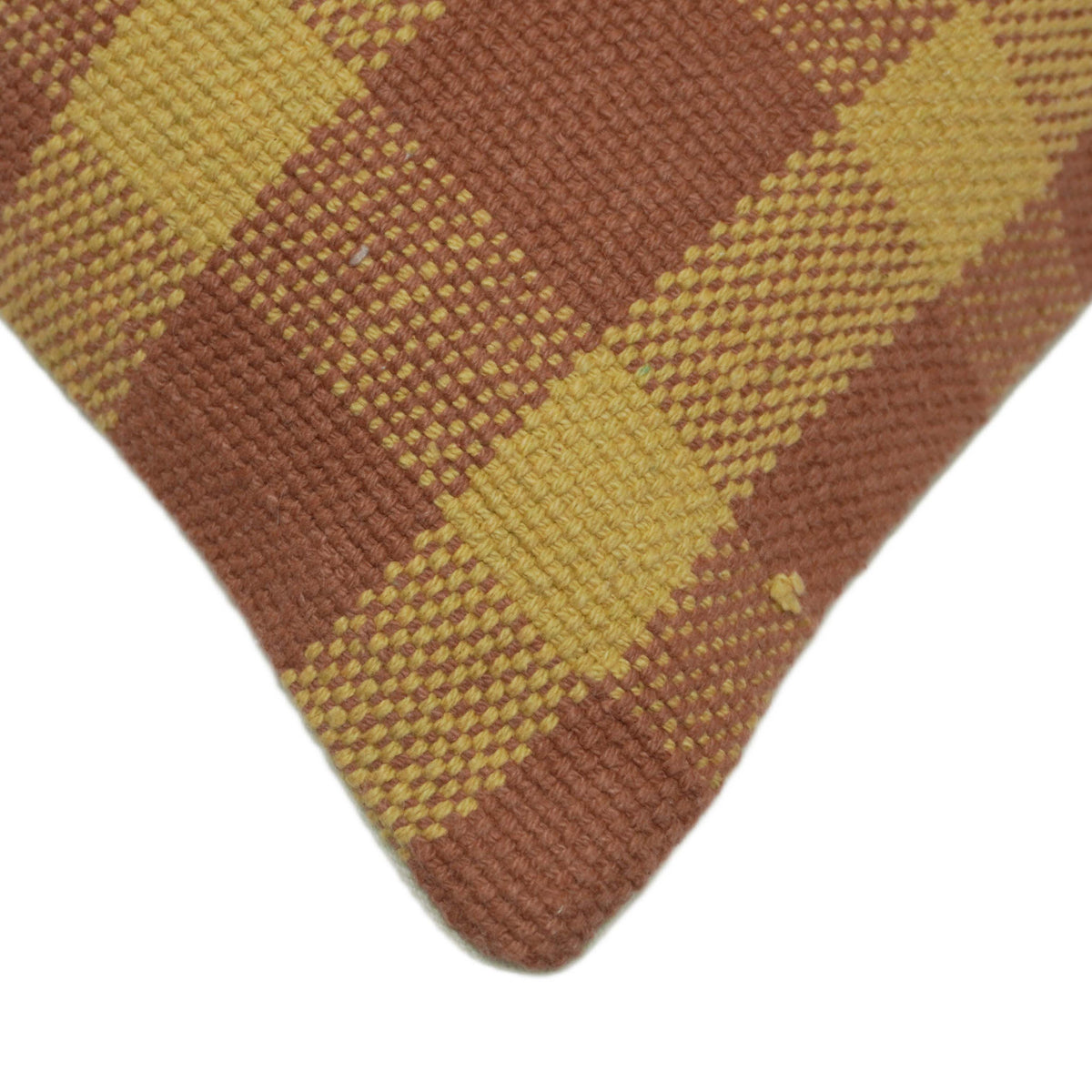 Brown and mustard plaid checkered handwoven cotton cushion cover 45x45 cm