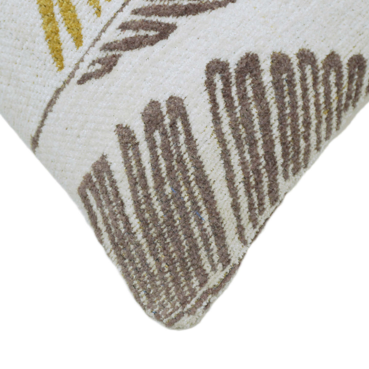Mustard and taupe abstract leaf handwoven jacquard cushion cover 45x45 cm