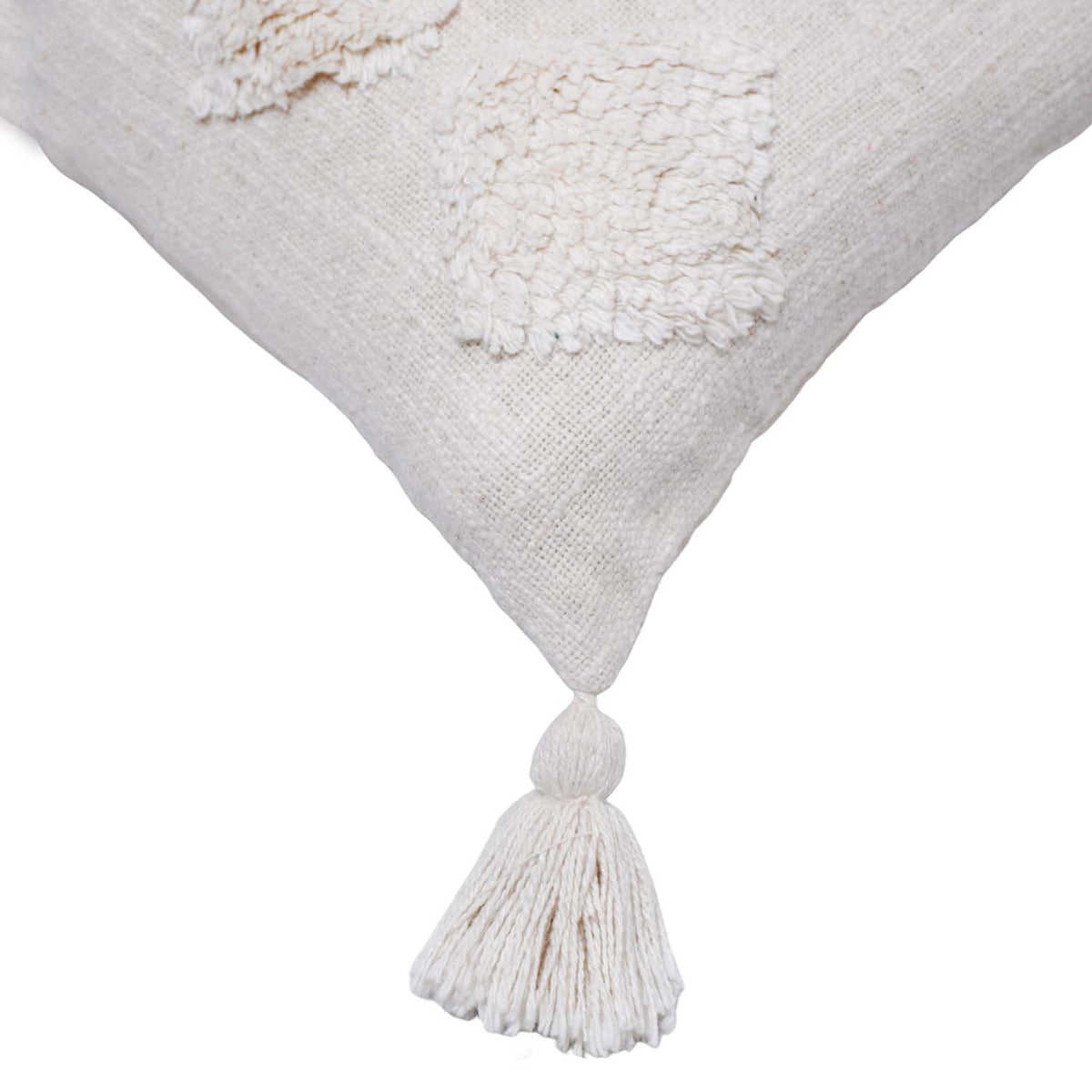 Handmade Tufted Cotton Cushion Cover with Tassels – Ivory Boho Geometric Textured Throw Pillow Cover – 30 x 50 cm Lumbar Cushion Cover - Bulk manufacturer & supplier from Panipat, India