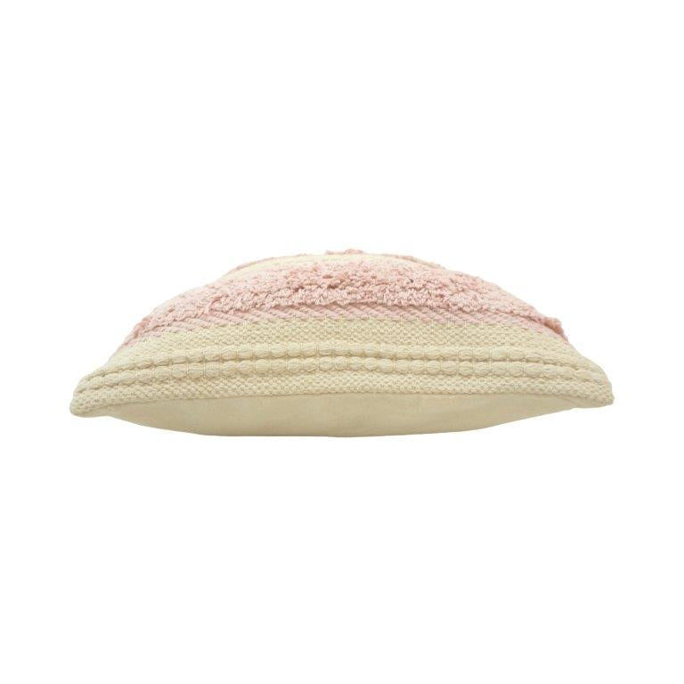 Handmade Tufted Cotton Cushion Cover 45x45 cm | Blush Pink & Ivory Textured Boho Pillow Cover - Bulk manufacturer & supplier from Panipat, India