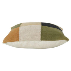 Handwoven Cotton Cushion Cover 45x45 cm – Modern Geometric Patchwork Design in Earthy Tones | Decorative Throw Pillow Cover