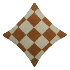 Machine Tufted Loop Cotton Cushion Cover 45x45 cm | Checkered Brown & Ivory Textured Throw Pillow Cover | Modern Decorative Cushion Cover with Hidden Zipper