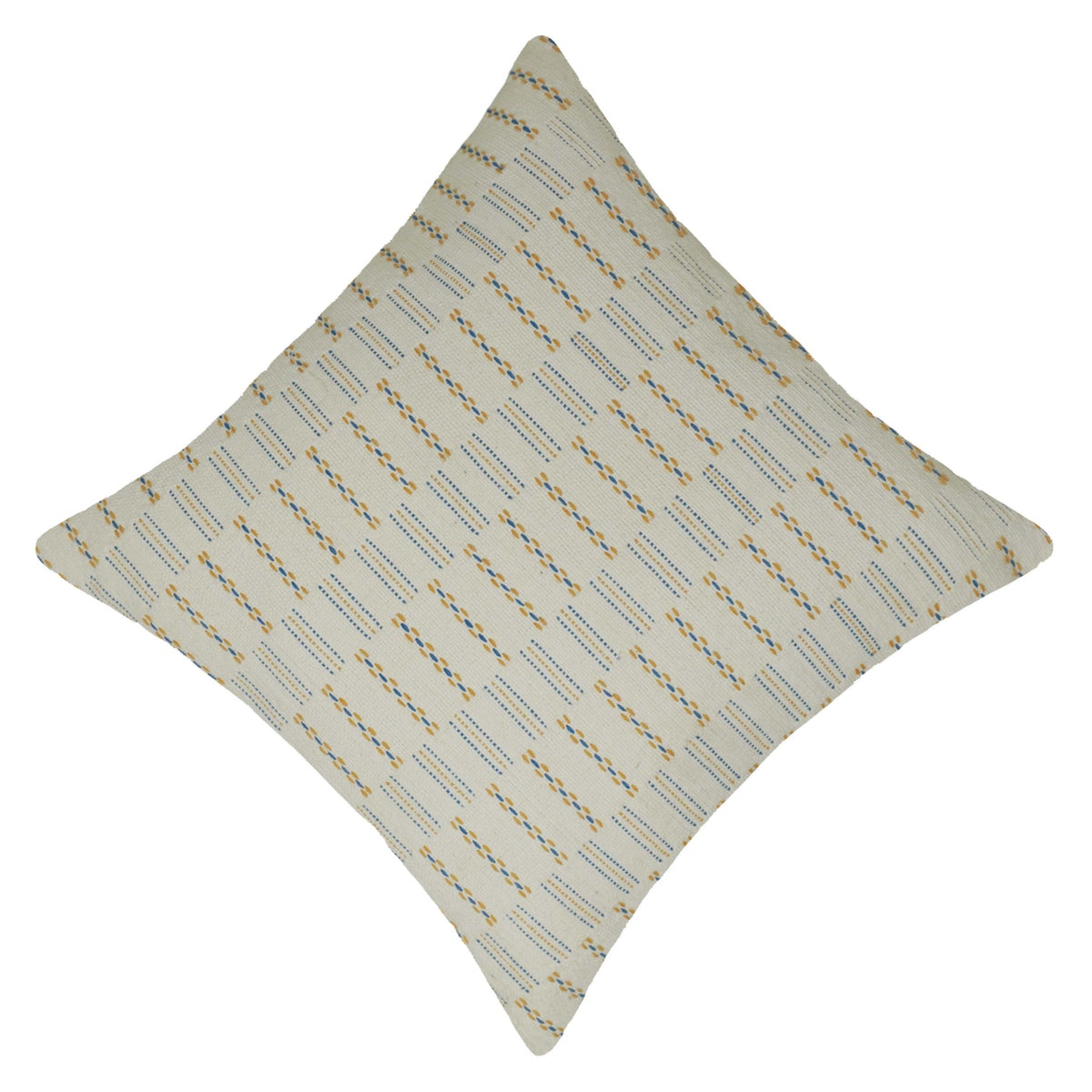 Handwoven Cotton Cushion Cover 45x45 cm | Ivory Decorative Throw Pillow Cover with Blue & Mustard Woven Stripe Pattern | Modern Boho Sofa Cushion Cover | Hidden Zipper