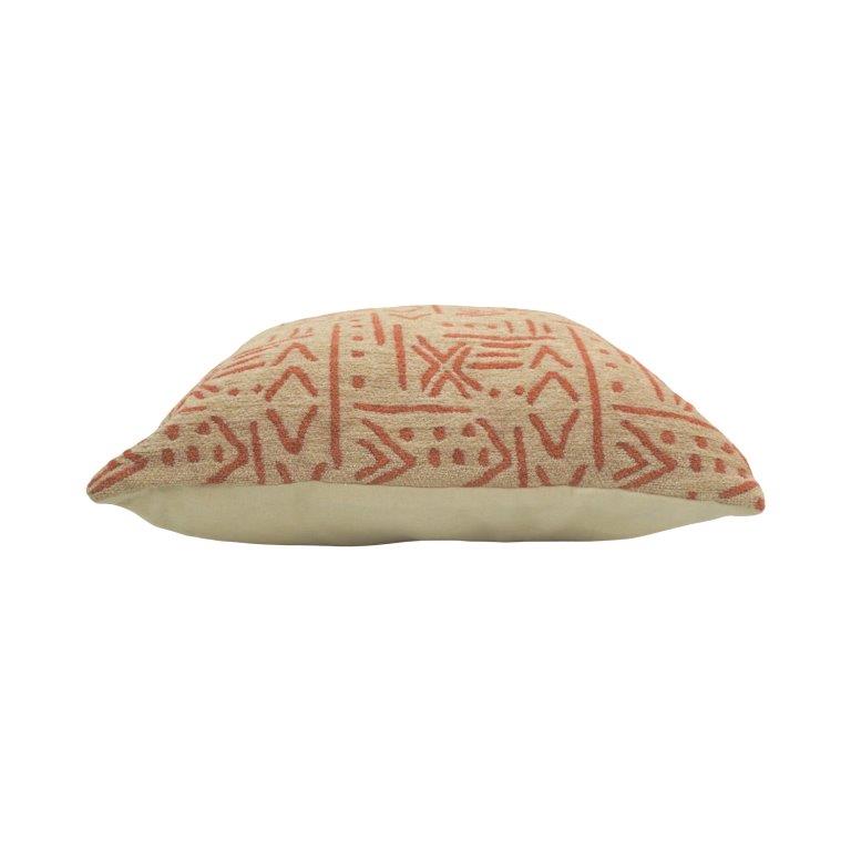 Tribal Mudcloth Jacquard Cushion Cover | Beige & Rust Geometric Pattern | 45x45 cm Decorative Pillow Cover - Bulk manufacturer & supplier from Panipat, India