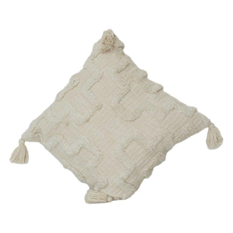 Boho Baumwoll-Kissenbezug mit Quasten | Strukturierter, neutraler Kissenbezug | 45x45 cm - Bulk manufacturer & supplier from Panipat, India