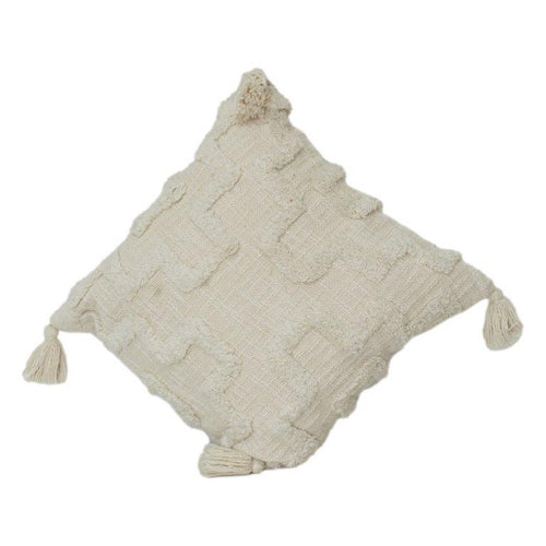 Housse de coussin en coton tufté style bohème avec pompons | Housse de coussin décoratif texturé et neutre | 45x45 cm