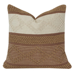 Handwoven Cotton Cushion Cover with Textured Tufted Geometric Pattern | Brown & Ivory | 18x18 Inch Decorative Pillow Case