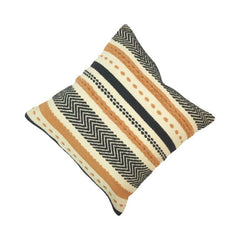 Handmade Boho Geometric Embroidered Cotton Cushion Cover | Black & Beige Textured Throw Pillow | 45x45 cm